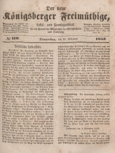 Der neue Königsberger Freimüthige, Nr. 110 Donnerstag, 11 November 1852