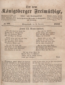 Der neue Königsberger Freimüthige, Nr. 111 Sonnabend, 13 November 1852