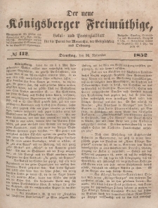 Der neue Königsberger Freimüthige, Nr. 112 Dienstag, 16 November 1852