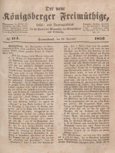 Der neue Königsberger Freimüthige, Nr. 114 Sonnabend, 20 November 1852