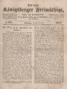 Der neue Königsberger Freimüthige, Nr. 115 Dienstag, 23 November 1852