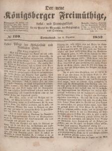 Der neue Königsberger Freimüthige, Nr. 120 Sonnabend, 4 Dezember 1852