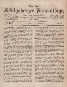 Der neue Königsberger Freimüthige, Nr. 121 Dienstag, 7 Dezember 1852