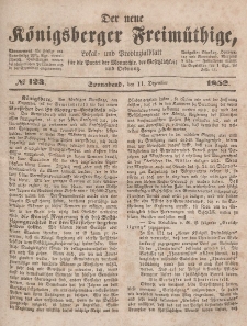 Der neue Königsberger Freimüthige, Nr. 123 Sonnabend, 11 Dezember 1852