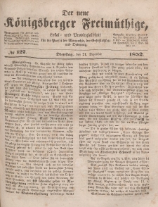Der neue Königsberger Freimüthige, Nr. 127 Dienstag, 21 Dezember 1852