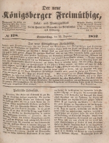 Der neue Königsberger Freimüthige, Nr. 128 Donnerstag, 23 Dezember 1852