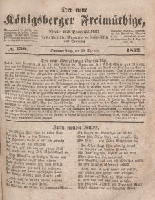 Der neue Königsberger Freimüthige, Nr. 130 Donnerstag, 30 Dezember 1852