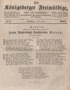 Der Königsberger Freimüthige, Nr. 1 Dienstag, 3 Januar 1854