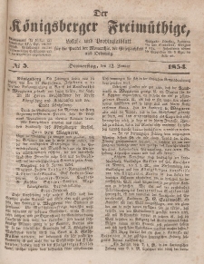 Der Königsberger Freimüthige, Nr. 5 Donnerstag, 12 Januar 1854