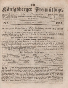 Der Königsberger Freimüthige, Nr. 7 Dienstag, 17 Januar 1854