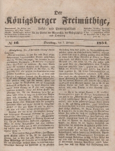 Der Königsberger Freimüthige, Nr. 16 Dienstag, 7 Februar 1854