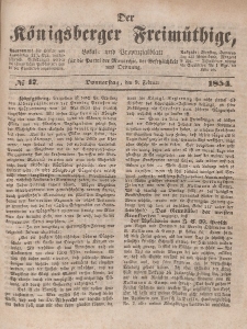 Der Königsberger Freimüthige, Nr. 17 Donnerstag, 9 Februar 1854