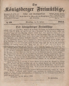 Der Königsberger Freimüthige, Nr. 19 Dienstag, 14 Februar 1854