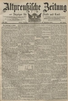 Altpreussische Zeitung, Nr. 215 Dienstag 15 September 1891, 43. Jahrgang