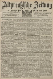 Altpreussische Zeitung, Nr. 232 Sonntag 4 Oktober 1891, 43. Jahrgang