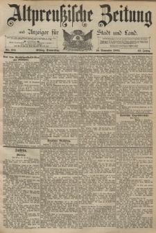 Altpreussische Zeitung, Nr. 271 Donnerstag 19 November 1891, 43. Jahrgang