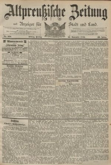 Altpreussische Zeitung, Nr. 278 Freitag 27 November 1891, 43. Jahrgang