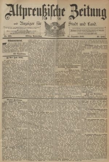 Altpreussische Zeitung, Nr. 305 Donnerstag 31 Dezember 1891, 43. Jahrgang