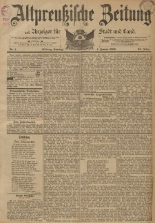 Altpreussische Zeitung, Nr. 1 Sonntag 1 Januar 1893, 45. Jahrgang